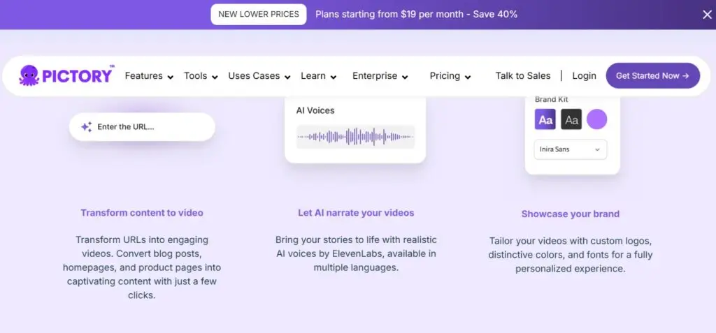 Screenshot of Pictory tool which generate video and audio content