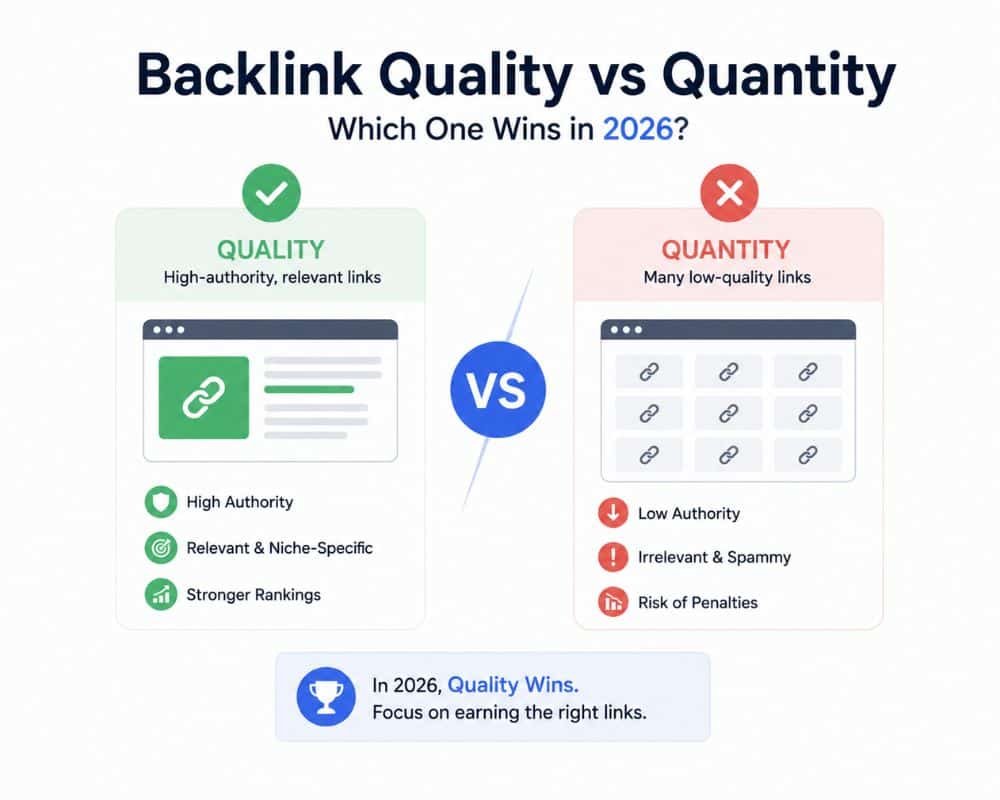 A graph comparing backlink quality and quantity, highlighting the dominance of quality in 2020 for SEO effectiveness.