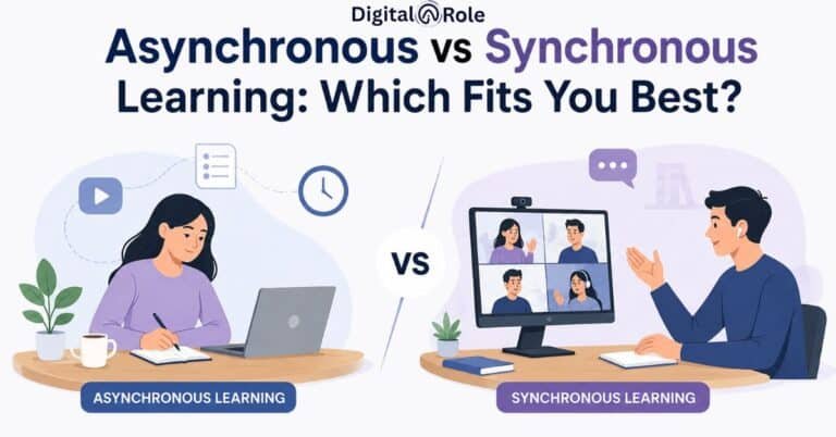 Comparison chart illustrating asynchronous and synchronous learning methods, highlighting their benefits and drawbacks.