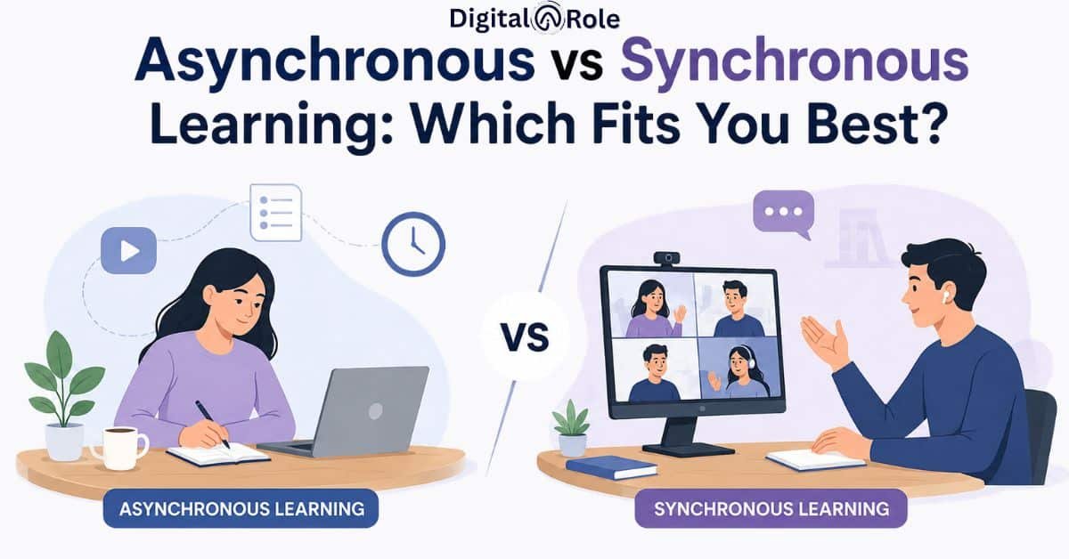 Comparison chart illustrating asynchronous and synchronous learning methods, highlighting their benefits and drawbacks.