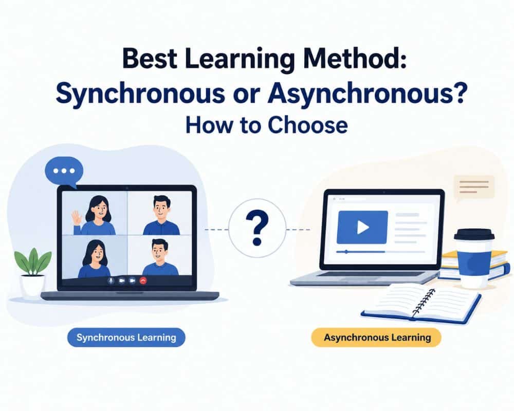 Best learning method A comparison chart illustrating synchronous vs. asynchronous learning methods and tips for choosing the best option.