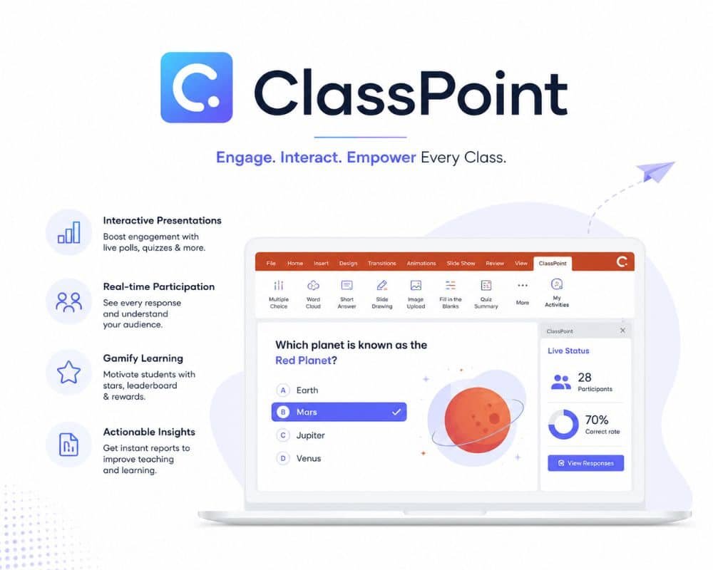 Classpoint AI Classpoint WordPress theme displayed on a laptop, showcasing a professional business website layout.