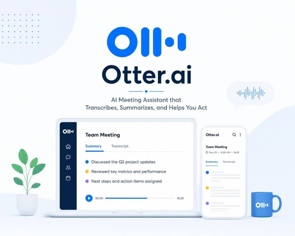 Otter.ai Otera meeting assistant interface displaying a text editor for note-taking and collaboration during meetings.