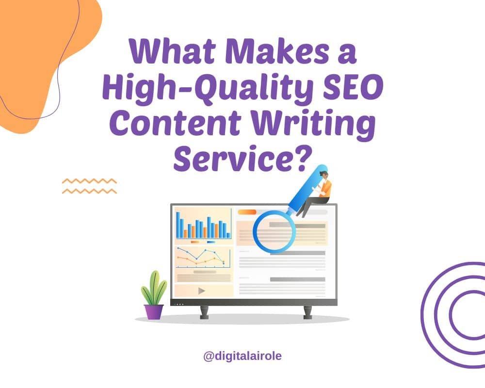 High-Quality SEO Content Writing Service Infographic illustrating key elements of high-quality SEO content writing services, including keyword research and audience targeting.