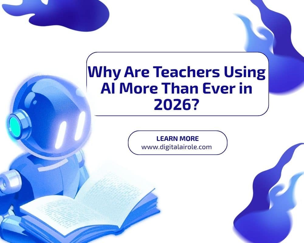 Teachers using AI A teacher using AI tools in a classroom setting, highlighting the integration of technology in education in 2021.