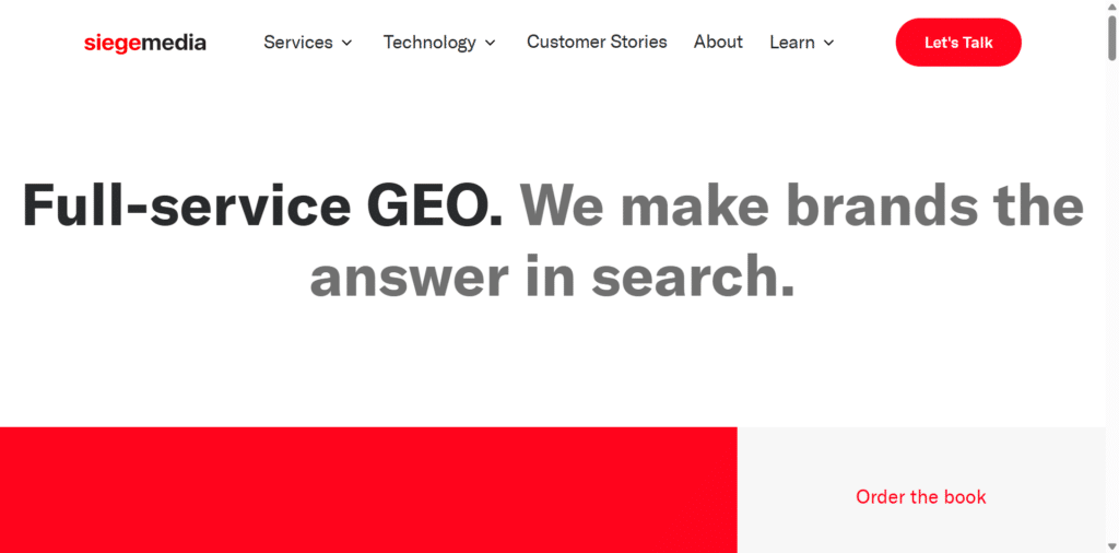 Screenshot of Seige Media home page