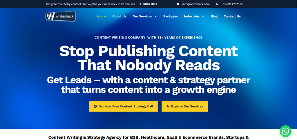 Screenshot of WriteShack Homepage