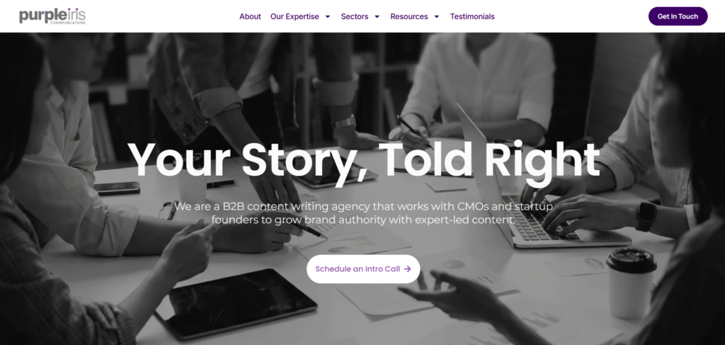 Screenshot of Purple Iris Communications Homepage