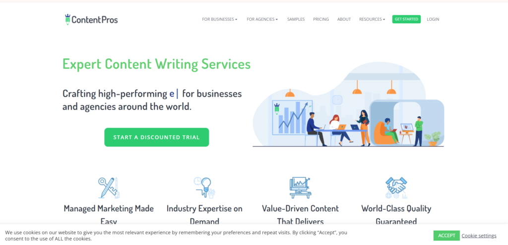 Screenshot of Content Pros Homepage