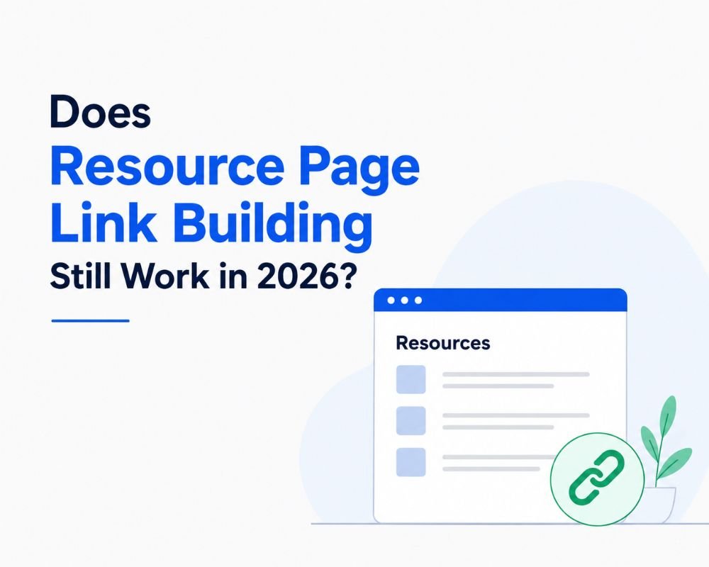 A graphic discussing the effectiveness of resource page link building in 2020, featuring charts and key points.