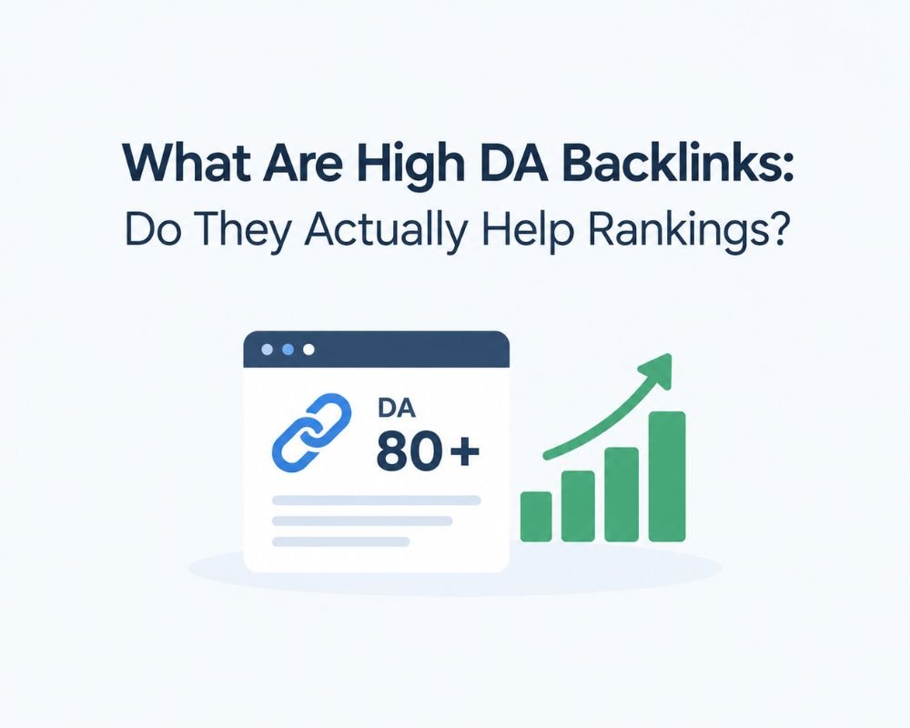  Infographic explaining high DA backlinks and their impact on search engine rankings.