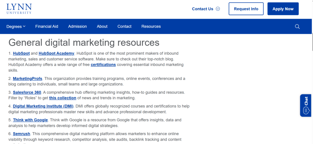 Description about LYNN University resource page 