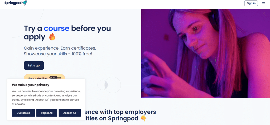 Screenshot of Homepage of Springpod 