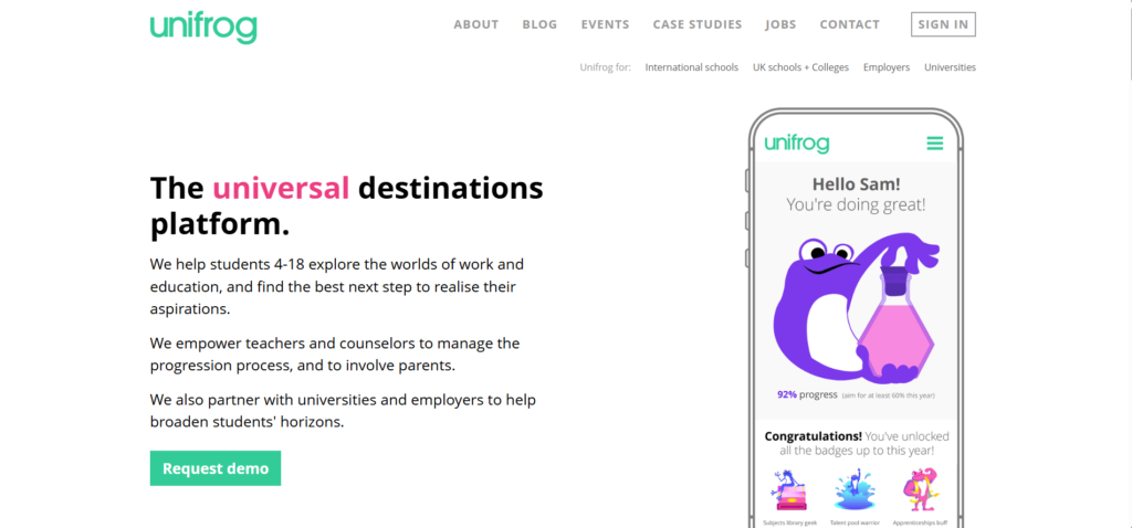 Screenshot of Homepage of Unifrog