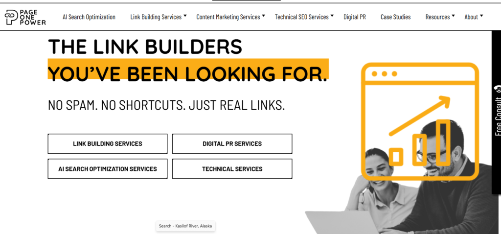 Screenshot of Page one power homepage
