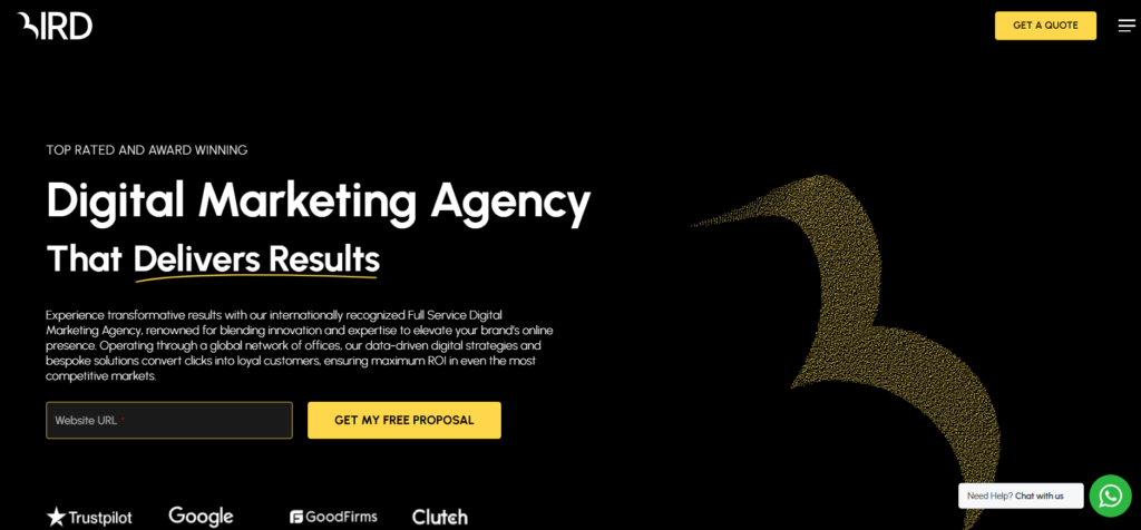 Screenshot of Bird Marketing Homepage