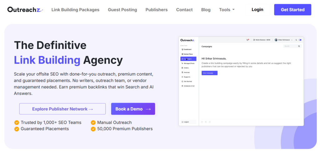 Screenshot of OutreachZ Homepage