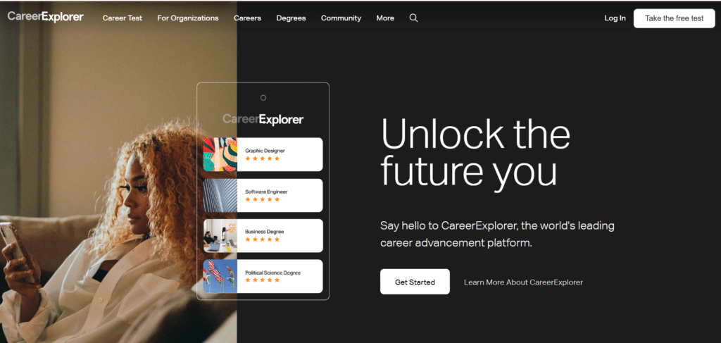 Screenshot of Homepage of CareerExplorer