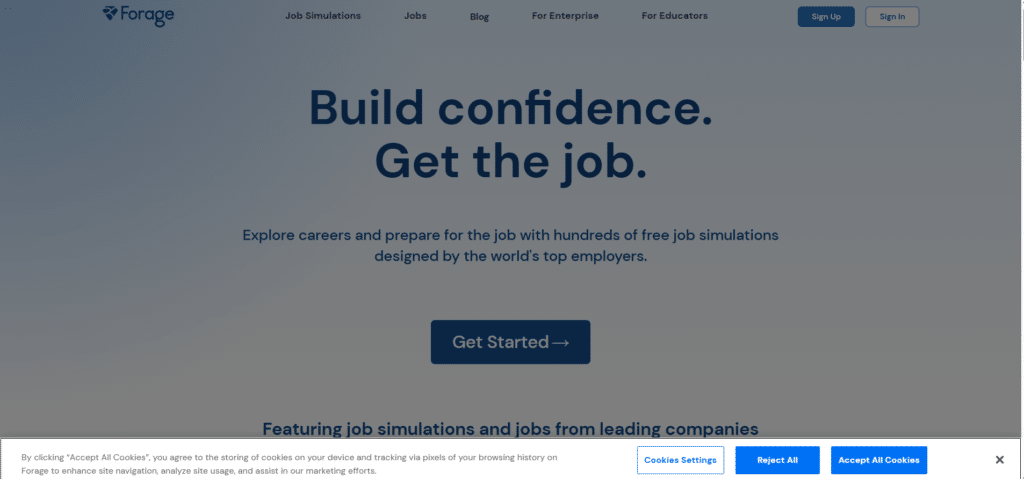 Screenshot of Homepage of Forage