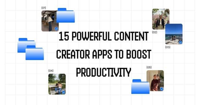 A collage of 15 app icons representing productivity tools for content creators, showcasing diverse functionalities and designs.