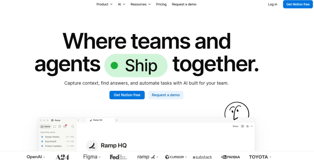 Screenshot of Notion AI Homepage