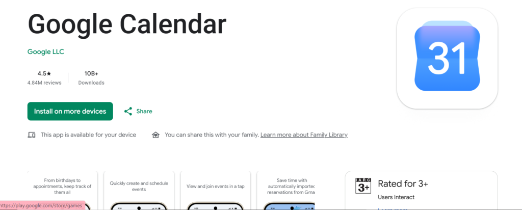 Screenshot of Google Calendar