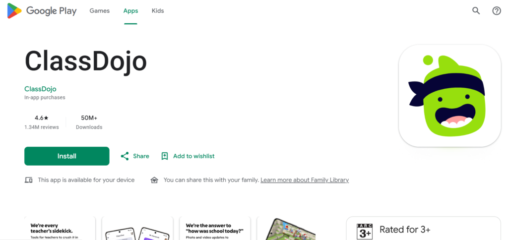 Screenshot of ClassDojo app