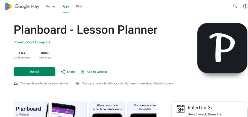 Screenshot of Planboard App