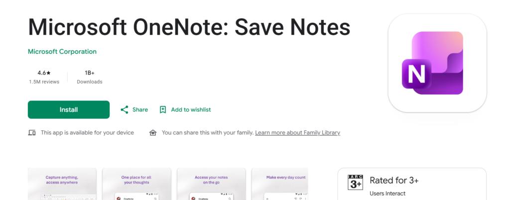 Screenshot of Microsoft OneNote