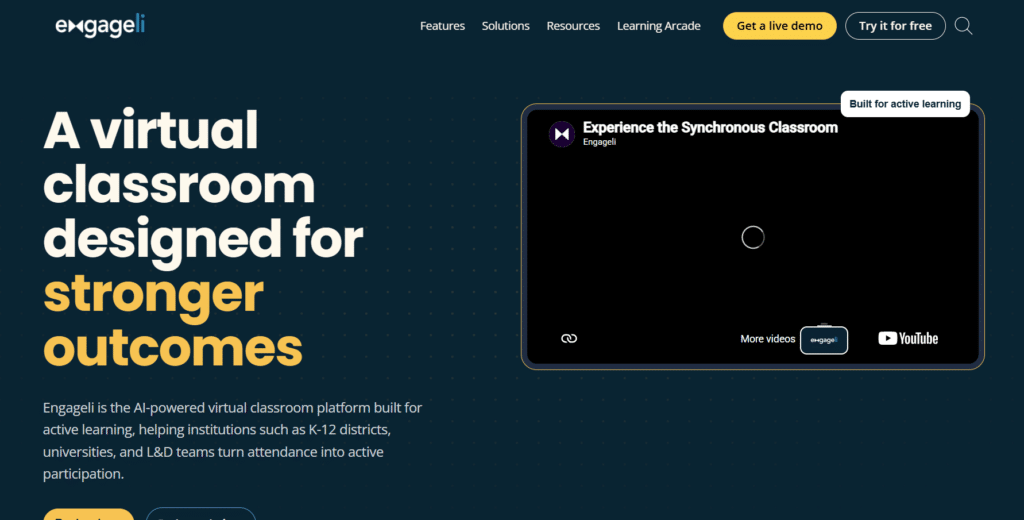 Screenshot of homepage of Engageli