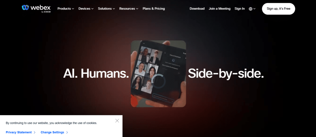 Screenshot of homepage of Cisco Webex