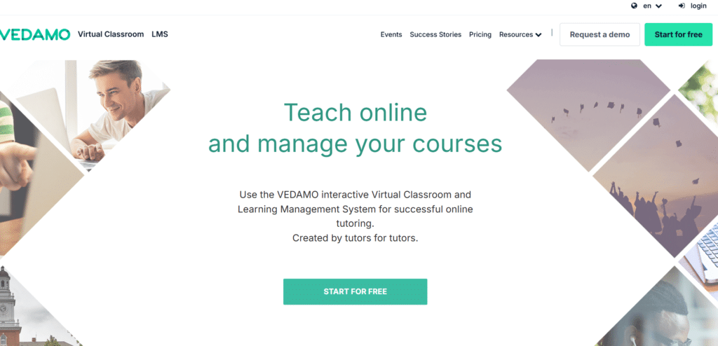 Screenshot of homepage of Vedamo
