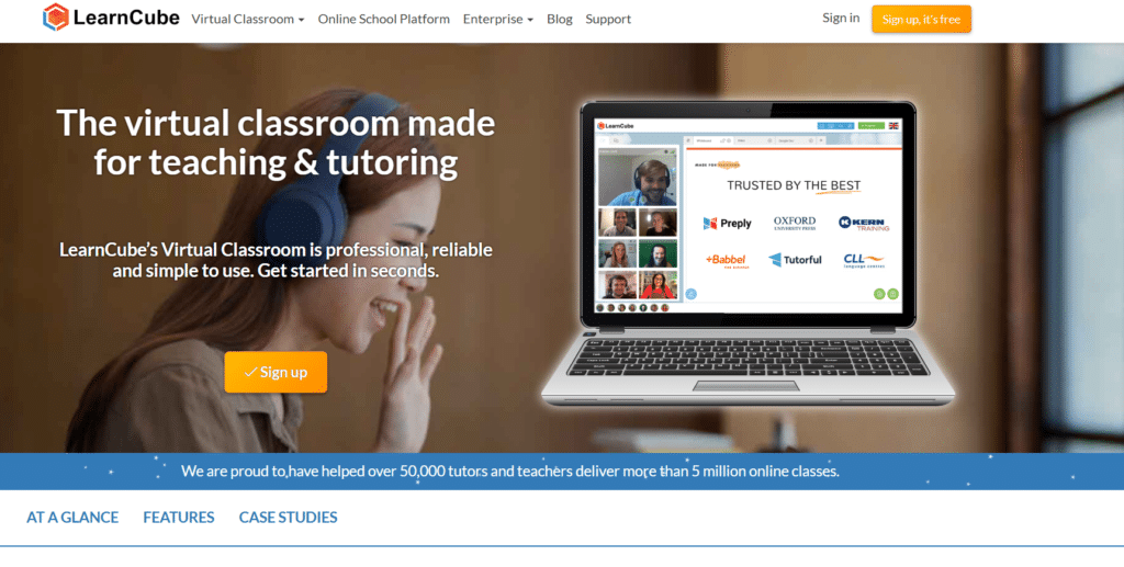 Screenshot of homepage of Learncube