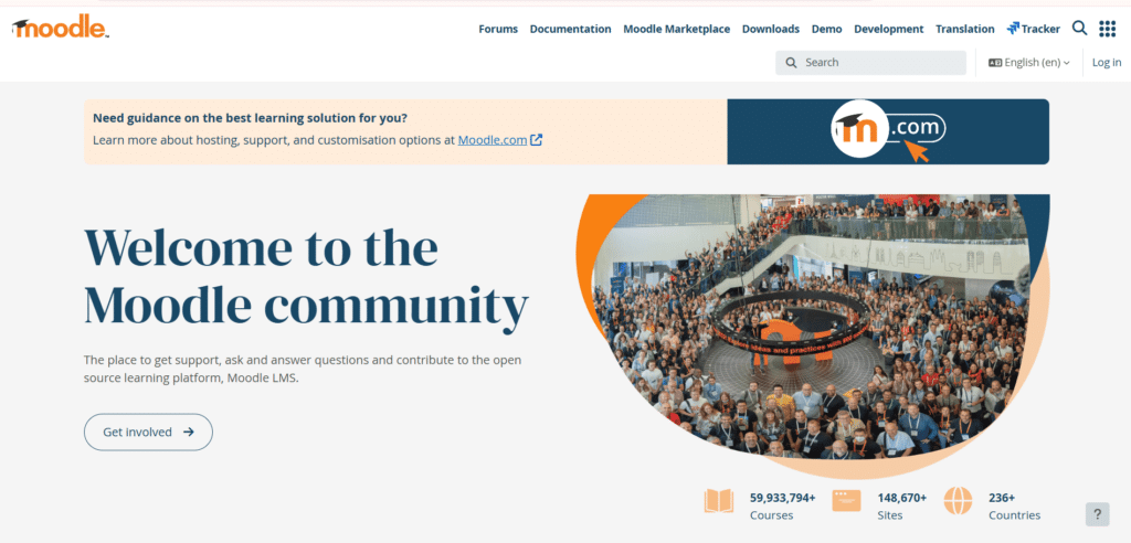 Screenshot of homepage of Moodle