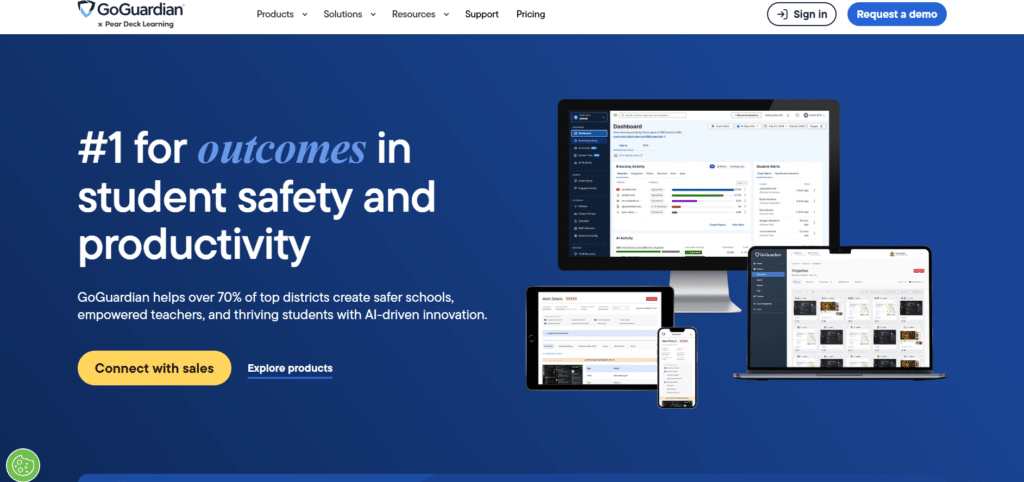 Screenshot of homepage of GoGuardian