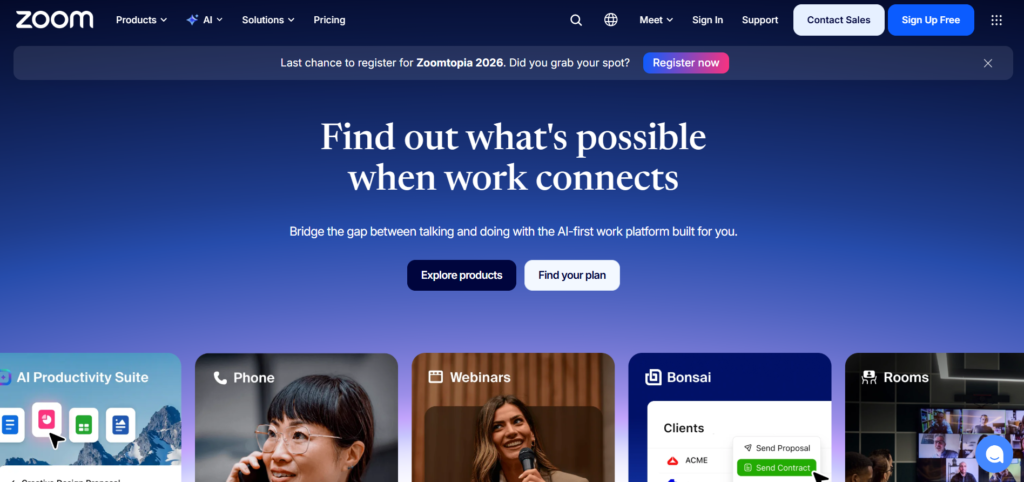 Screenshot of homepage of Zoom