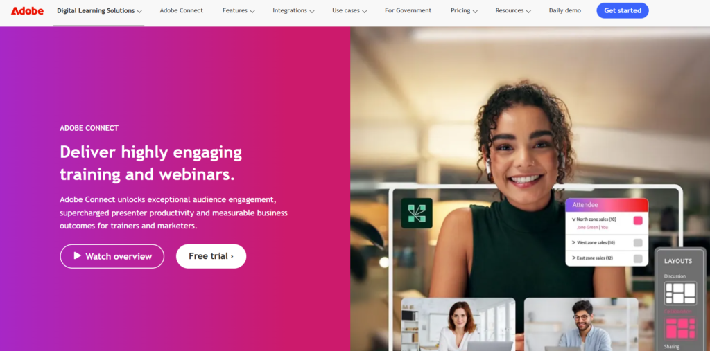 Screenshot of homepage of Adobe Connect