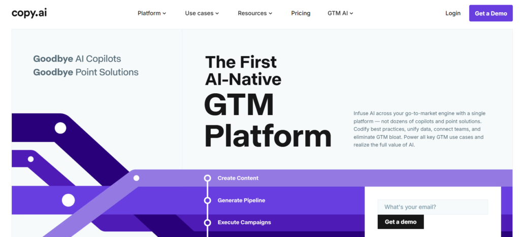 Screenshot of Copy.ai homepage