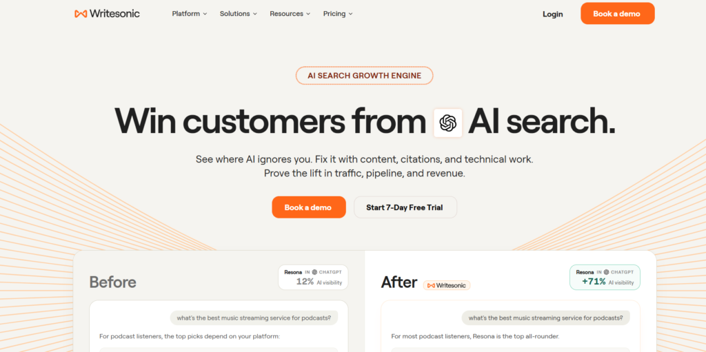 Screenshot of Writesonic Homepage