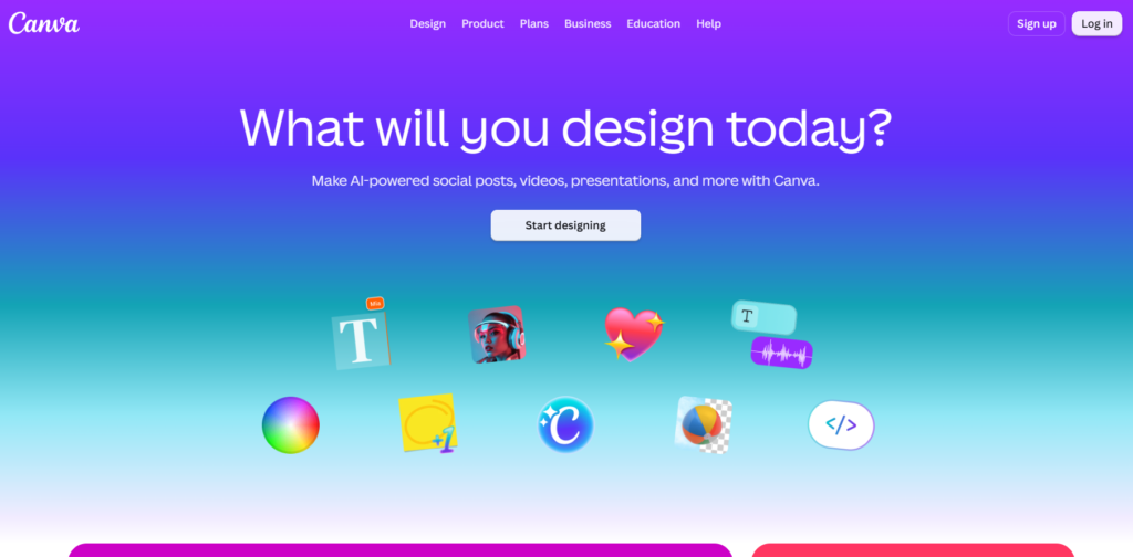 Screenshot of Canva homepage
